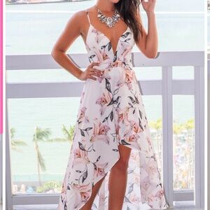 Saved by the Dress White Floral High Low Dress with Lace Up Back
